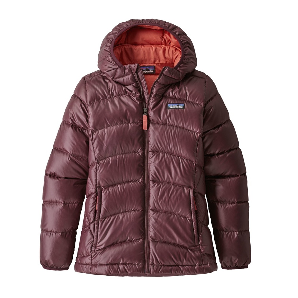 Patagonia Hi- Loft Down Sweater Hoodie Jacket Kids Size M Maroon EUC No Flaws